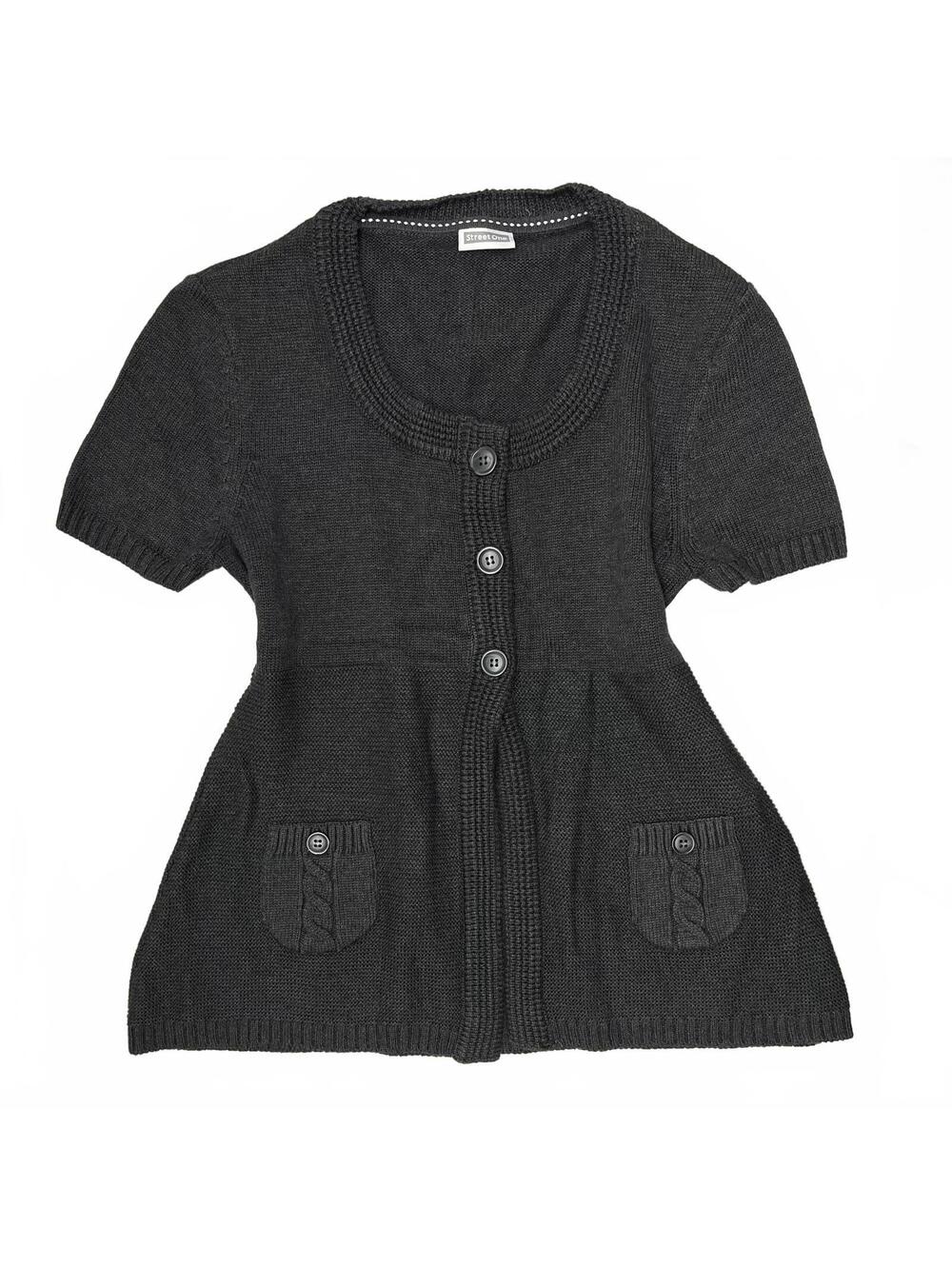 Y2K Street One Germany Sz M Dark Grey Babydoll Short Sleeve Cardigan Coquette